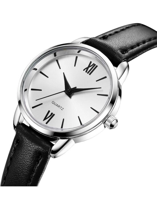 Womens Black And Silver Analog Quartz Leather Strap Solid Minimalist Wrist Watch main image 4